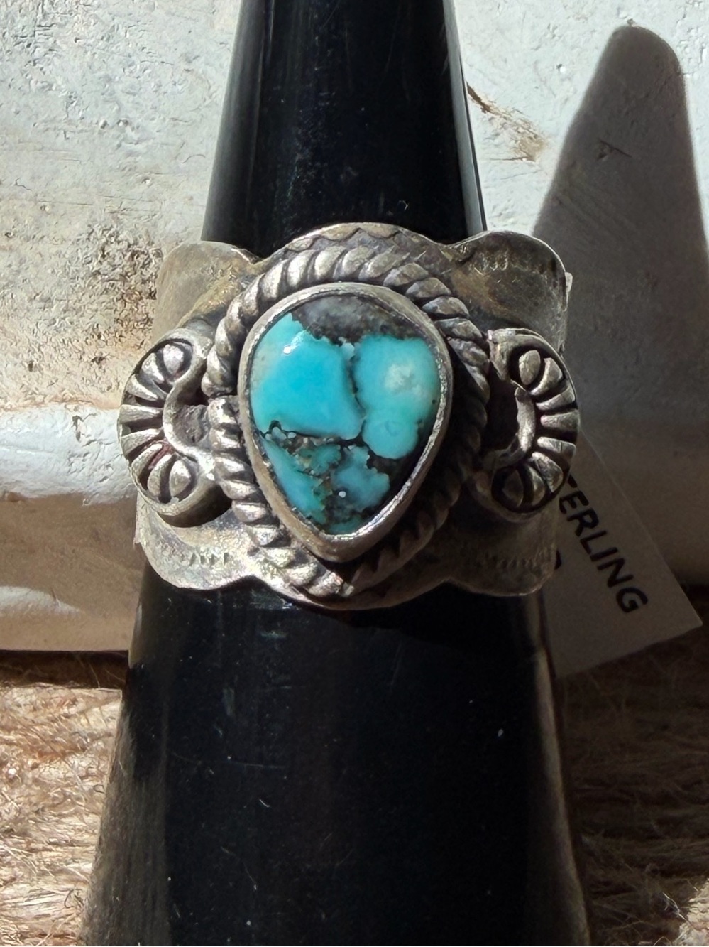 Sterling Silver Blue Moon Turquoise Teardrop Cigar Band Statement Ring - Blue